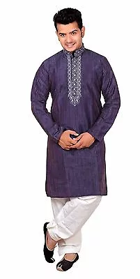 Mens Indian Kurta Contrast Shalwar Kameez Pajama Party Wear Sherwani UK 822 • £38