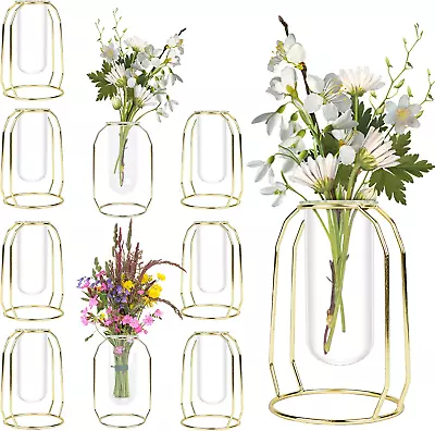 Bulk Vases For Centerpieces - Vase Set Of 10 Pcs 6  Tall Gold Metal & Glass Bu • £122.47