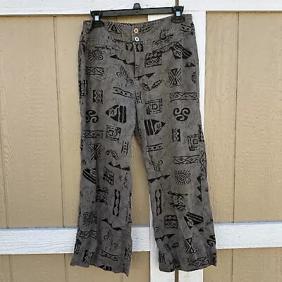 Chico's Design Linen Tribal Print Cropped Pants Capri Women’s Size 1.5 Medium/10 • $14.99