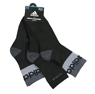 ADIDAS Mens Socks High Quarter Moisture Wicking Cushioned 3 Pack Shoe Size 6-12 • $15.98