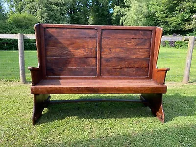 Antique Desirable Solid Oak Double Sided High Backed Pew Settle Bench Arm Rests  • £260