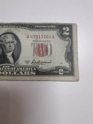 Major Misaligned  Miscut 1953 - 2 Dollar Red Note  • $22