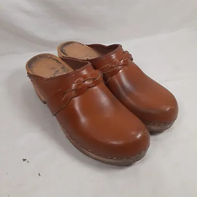 Vintage Wooden Clogs Olof Daughters  Leather By Holie Made In Sweden Sz. 7  • $28.01