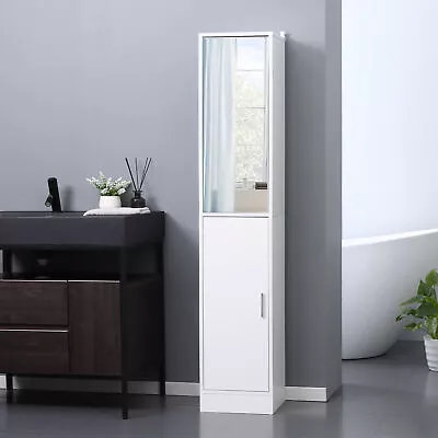 Tall Mirrored Bathroom Cabinet Bathroom Storage Cupboard Tallboy Unit White • £68.99