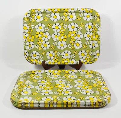 5 Vintage 60s 70s Retro Floral Daisy Avocado Tin Lap Serving Bed TV Trays * • $29.99