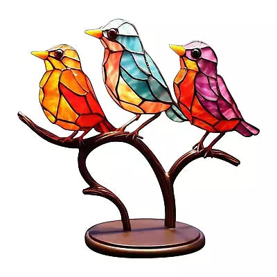Stained Glass Birds On Branch Desktop Ornaments Colorful Birds Metal Art Craft • $15.17
