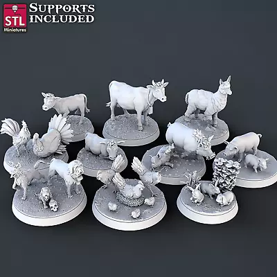 3D Printed STL Miniatures Farm Animals Set | 28 - 32mm War Gaming D&D • $34.90