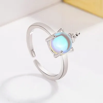 925 Sterling Silver Moonstone Unicorn Adjustable Ring Women Girls Jewellery Gift • £3.99