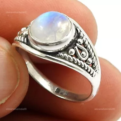 Natural Rainbow Moonstone 925 Silver Vintage Ring Size 6.5 For Girls Q4 • $19.52