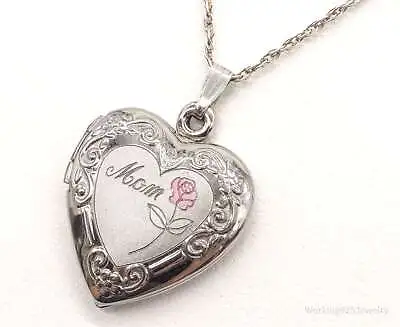 Vintage  Mom  Picture Locket Heart Sterling Silver Necklace • $80