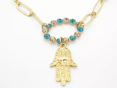 Unique Crystal Hamsa Hand Of God Kabbalah Hand Made Necklace New Gift Idea • £37.31