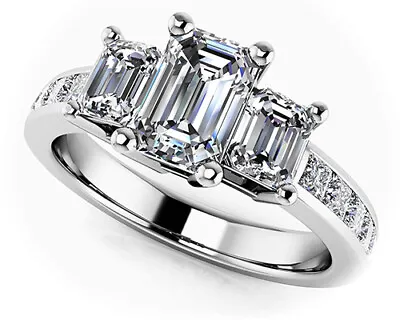 £14378.73 • Buy Three Stone 3.61 Carat VVS2/H Emerald Cut Diamond Engagement Ring 14k White Gold