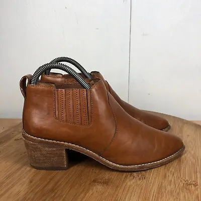 Madewell Shoes Womens 6.5 Ankle Boots Brown Leather Chelsea Block Heel Classic • $9.99