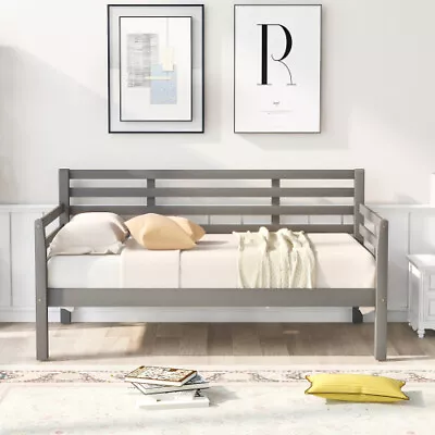 Twin/Full Size Daybed Sofa Bed Platform Bed Wood Bed Frame Guest Bed White/Gray • $275