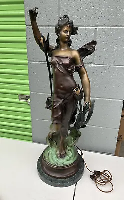 Diane By Auguste Moreau- Bronze Statue Lamp 35” • $1500