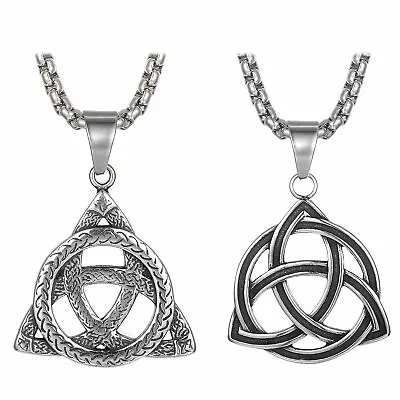 Stainless Steel Triquetra Trinity Celtic Knot Pendant Necklace - Mens Lucky Gift • $11.99