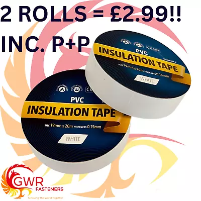 2 X 20m Rolls Of High Quality PVC Electricians Electrical Insulation Tape WHITE • £2.99