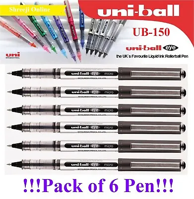 6 X Uni Ball Eye MICRO UB-150 Rollerball Pen BLACK Colour – Cheapest On Ebay • £6.99
