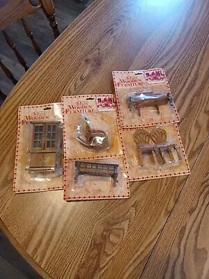 Vintage Lot Of 5 New Old Stock MINI WOODEN FURNITURE Dollhouse Miniatures Hutch • $24.99