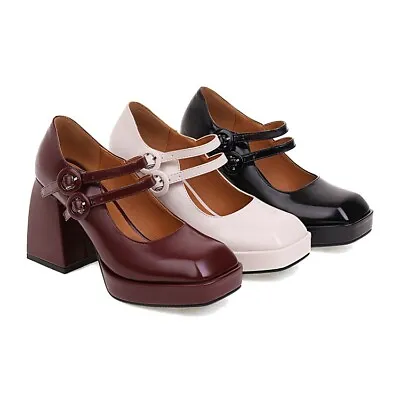 Woman's Shoes Mary Jane Shallow Mouth Square Toe Platform Large Size Block Heels • $70.99