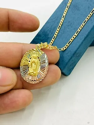 Cadena Y Medalla De La Virgen De Guadalupe Oro Laminado Para Mujer Tres Oros 22  • $42.99
