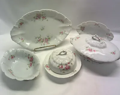Habsburg China Made In Austria PINK ROSE PATTERN BUTTER PLATTERS COVER CASSEROLE • $45.60