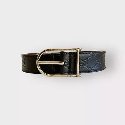 Authentic Gucci Belt Leather Monogram Guccissima Black Classic Buckle Size 36 • $195