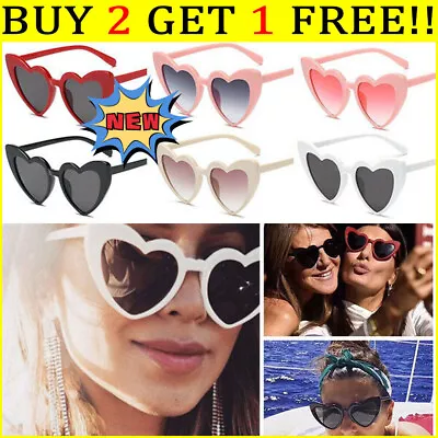 Retro Lolita Love Heart Shape Sunglasses Vintage Womens UV400 Cat Eye Sunglasse. • £1.59