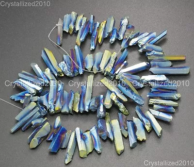 Metallic Titanium Coated Natural Quartz Crystal Stick Spike Pointed Beads 16'' • $9.82