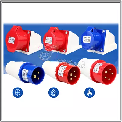 £25.86 • Buy 16/32/64Amp Industrial Aviation Plug Socket IP44 Weatherproof Connector 3/4/5Pin