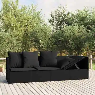 VidaXL Outdoor Lounge Bed With Cushions Black Poly Rattan • $313.83