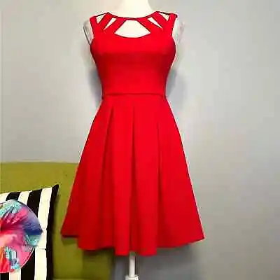 $29.99 • Buy Betsy Johnson Red Cage Neck Pleated Fit And Flare Cocktail Dress 2