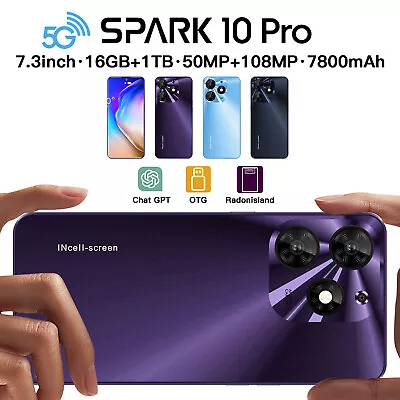 Global Version SPARK 10 PRO Android 13 Smartphone 7.3  Mobile Phone Dual SIM OTG • $142.49