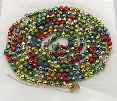 Vtg Strand Christmas Mercury Glass Garland MultiColor 85” 125+ Double Ball Beads • $18.99