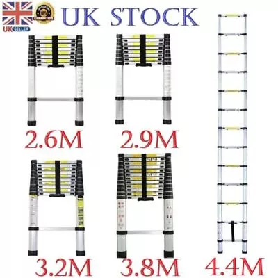 £49.99 • Buy 2.6m/2.9/3.2m/3.8m Telescopic Ladder Loft Step Folding Extendable
