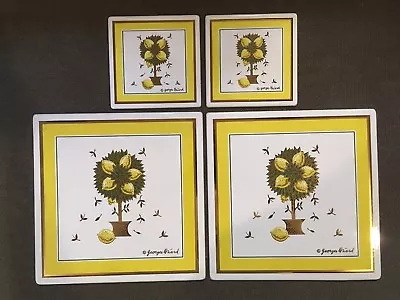 Vintage Georges Briard Enameled Tiles Square W/ Lemon Tree Design NOS! Lot Of 4  • $36