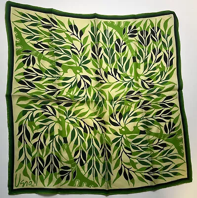 Vintage Vera Neumann Green Floral Tree Leaf 22  Square Silk Scarf • $51.33