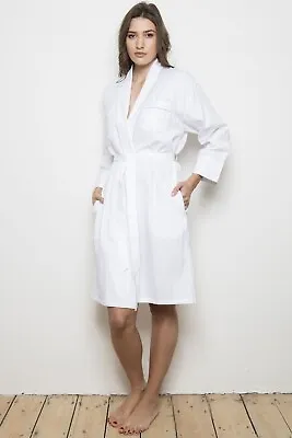 Cottonreal Ladies White 100% Cotton Shadow Stripe Robe Dressing Gown Wrap • £44.99