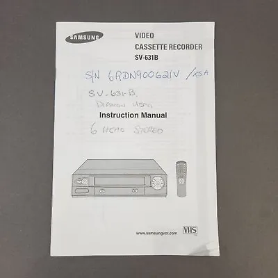 Samsung SV-631B VCR VHS Player Operating Instructions User's Manual • £3.95