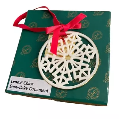 Lenox China Snowflake Ornament In Box Vintage 2.25  Diameter Red Ribbon • $9.50