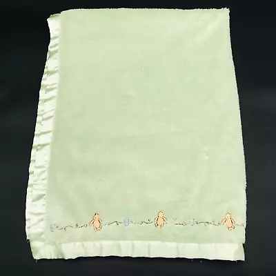 Disney Baby Blanket Classic Pooh Winnie The Pooh Satin Trim Hunny Pot Bees Green • $59.99