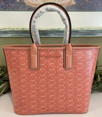 Michael Kors Jodie Small Tote Bag Purse Sherbert Mk Signature Logo Circle Orange • $69.99