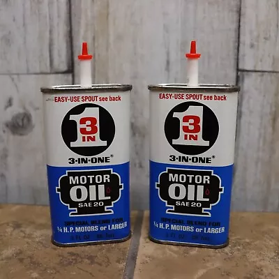 2 Pack- Vintage 3-In-One Motor Oil Tin Can 3 Oz Oiler Blue SAE 20- (full) • $19.99