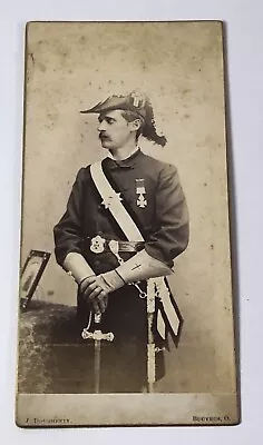 Antique Cabinet Card Photo Knight Templar Masonic Man Uniform Swords Medals 8x4” • £17.47