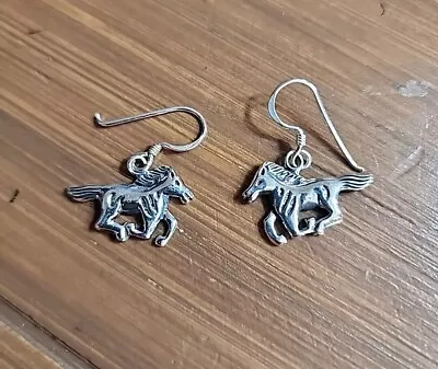 Small Galloping Horse Earrings Sterling Silver Equestrian Running Horse Jewelry • $18.50