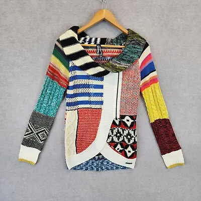 Desigual Jacket Womens Size Small Knit Colourful Collared Cardigan Ladies  • $44