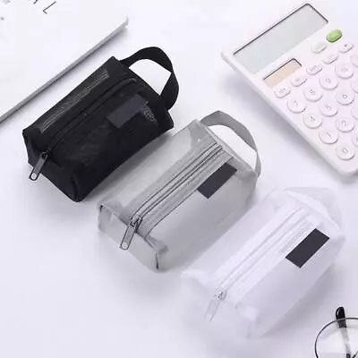 Clear Mesh Portable Large Pen Pencil Case Makeup Cosmetic Storage Bag Pouc 6Y4E • £1.52