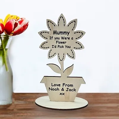 Wooden Flower Plaque - Personalised Mother's Day Unique Gift - Birthday Gifts • £4.95
