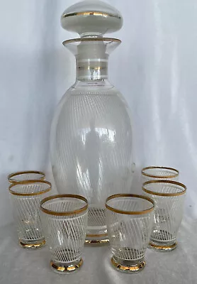 Vintage 7 Piece Gold Lined Decanter And Liqueur Set Made In Czechoslovakia • $39.95