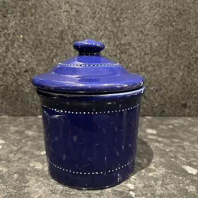 VINTAGE Cobalt Blue Glazed Ceramic Storage Pot Jar With Lid  Portugal • £8